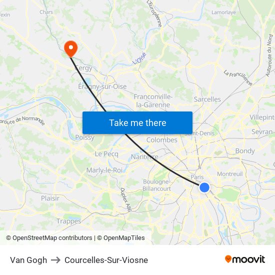 Van Gogh to Courcelles-Sur-Viosne map