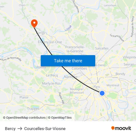 Bercy to Courcelles-Sur-Viosne map