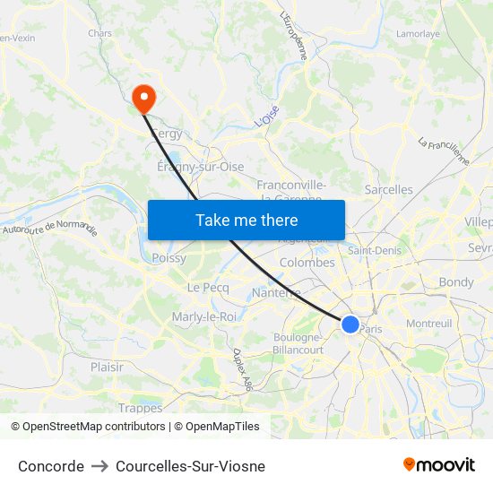 Concorde to Courcelles-Sur-Viosne map