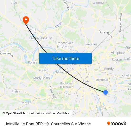 Joinville-Le-Pont RER to Courcelles-Sur-Viosne map