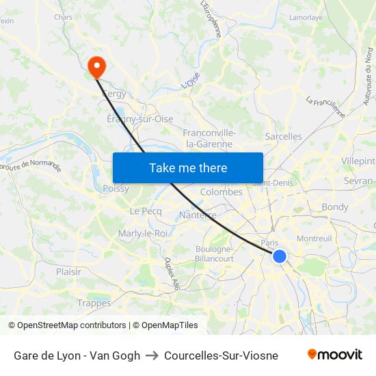 Gare de Lyon - Van Gogh to Courcelles-Sur-Viosne map