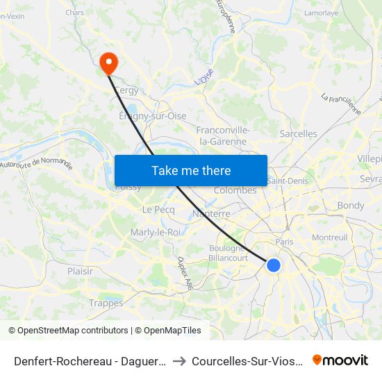 Denfert-Rochereau - Daguerre to Courcelles-Sur-Viosne map