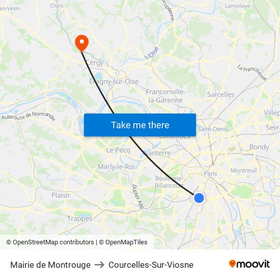 Mairie de Montrouge to Courcelles-Sur-Viosne map