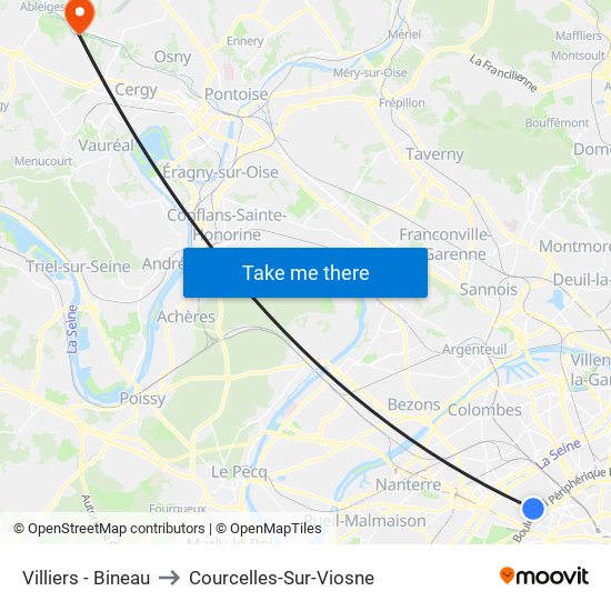 Villiers - Bineau to Courcelles-Sur-Viosne map