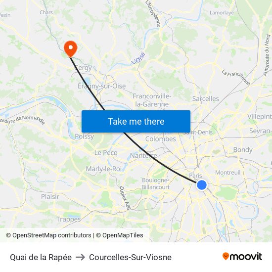 Quai de la Rapée to Courcelles-Sur-Viosne map