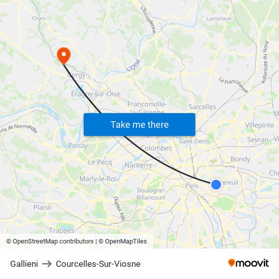 Gallieni to Courcelles-Sur-Viosne map