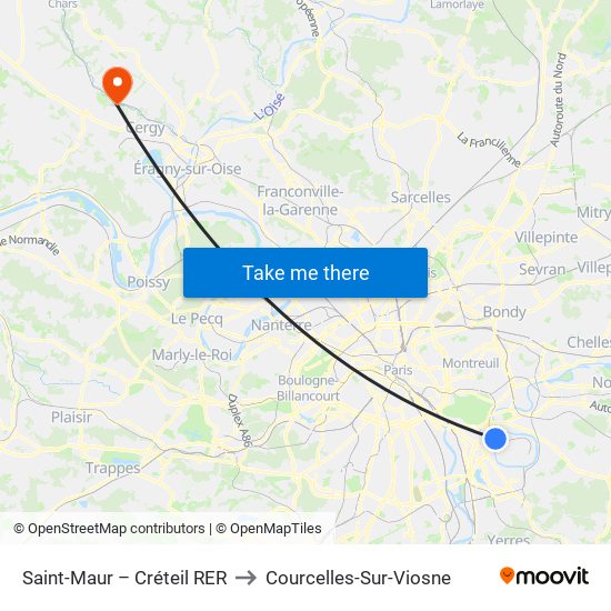 Saint-Maur – Créteil RER to Courcelles-Sur-Viosne map