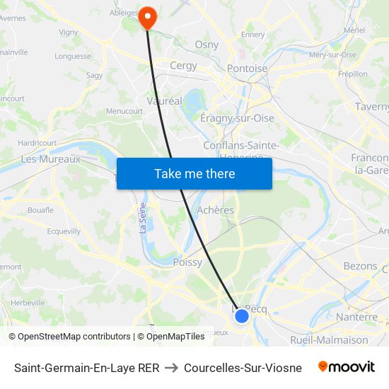 Saint-Germain-En-Laye RER to Courcelles-Sur-Viosne map