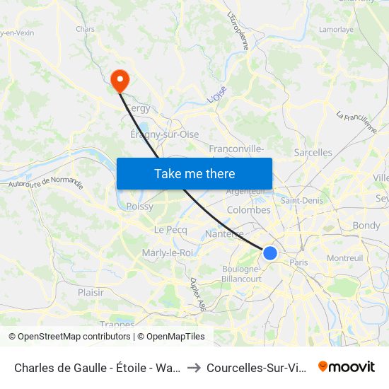 Charles de Gaulle - Étoile - Wagram to Courcelles-Sur-Viosne map