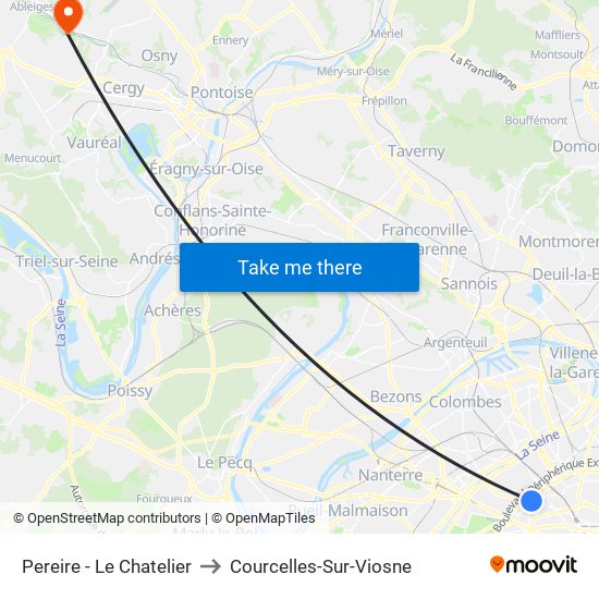 Pereire - Le Chatelier to Courcelles-Sur-Viosne map