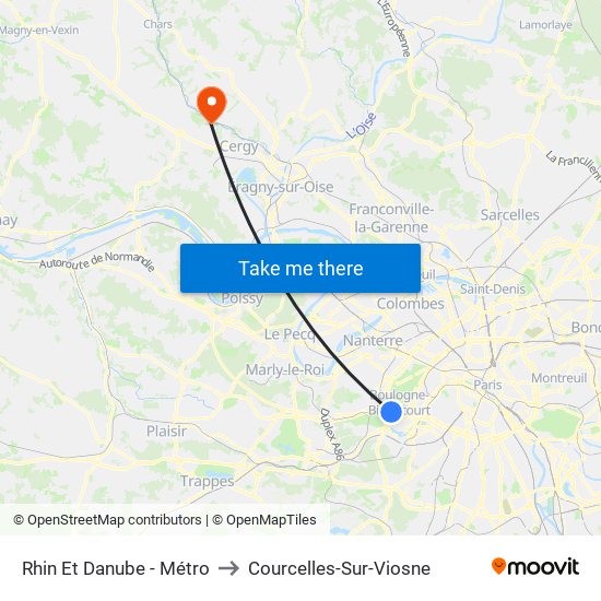 Rhin Et Danube - Métro to Courcelles-Sur-Viosne map