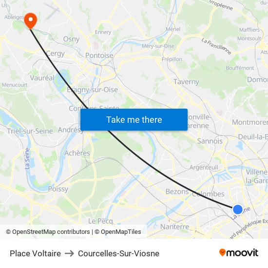 Place Voltaire to Courcelles-Sur-Viosne map