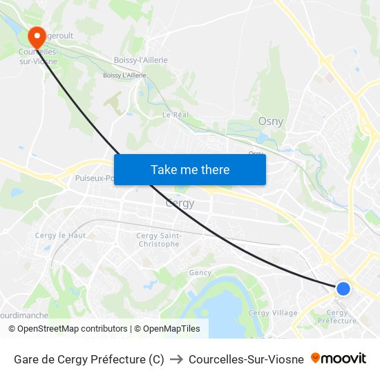 Gare de Cergy Préfecture (C) to Courcelles-Sur-Viosne map