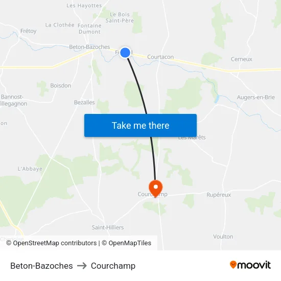 Beton-Bazoches to Courchamp map