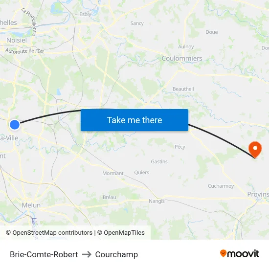 Brie-Comte-Robert to Courchamp map