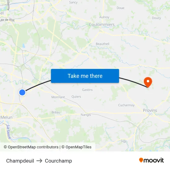 Champdeuil to Courchamp map