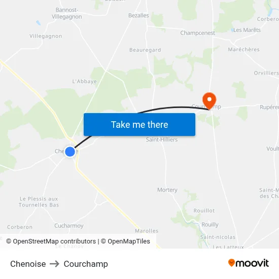 Chenoise to Courchamp map