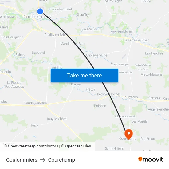 Coulommiers to Courchamp map