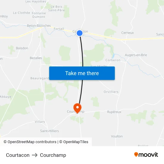 Courtacon to Courchamp map