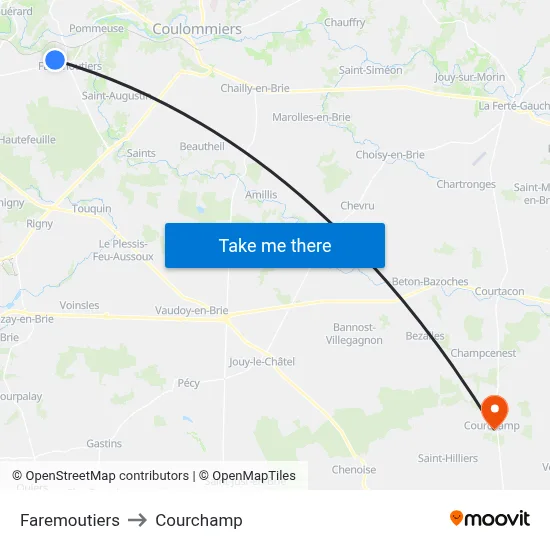 Faremoutiers to Courchamp map
