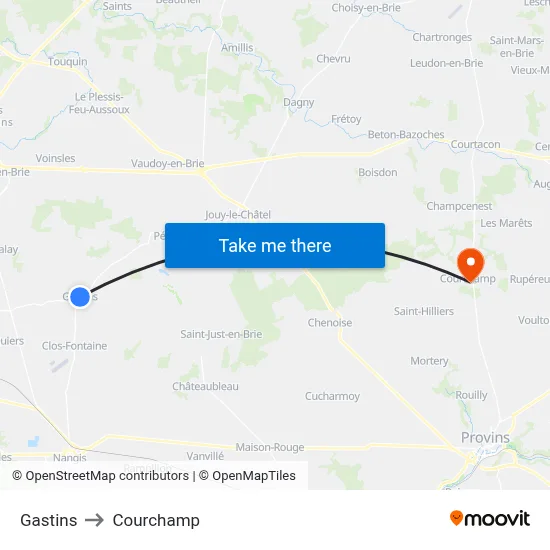 Gastins to Courchamp map