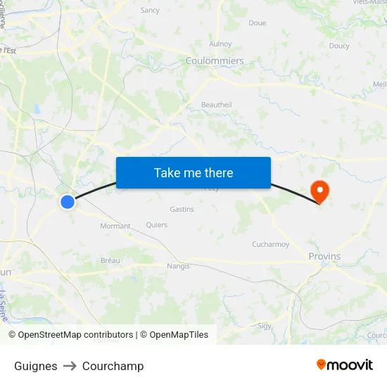 Guignes to Courchamp map