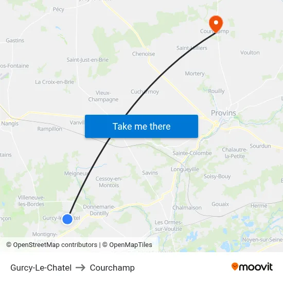 Gurcy-Le-Chatel to Courchamp map