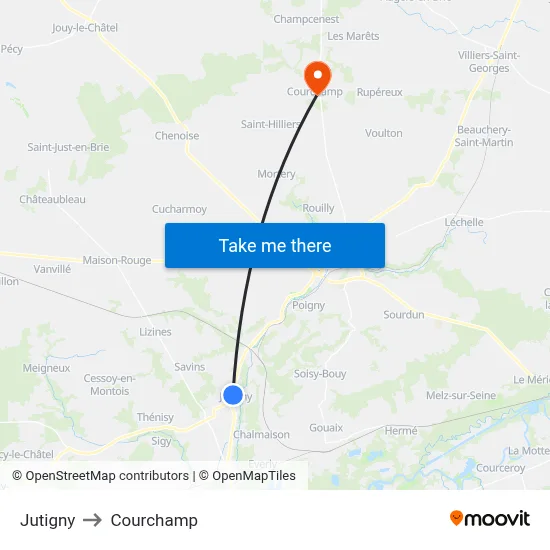 Jutigny to Courchamp map