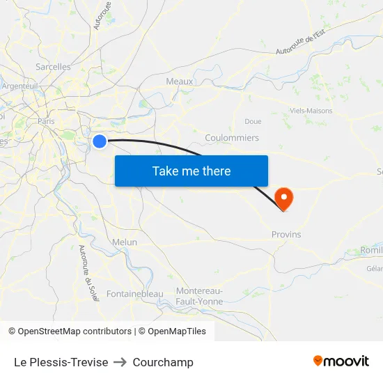 Le Plessis-Trevise to Courchamp map