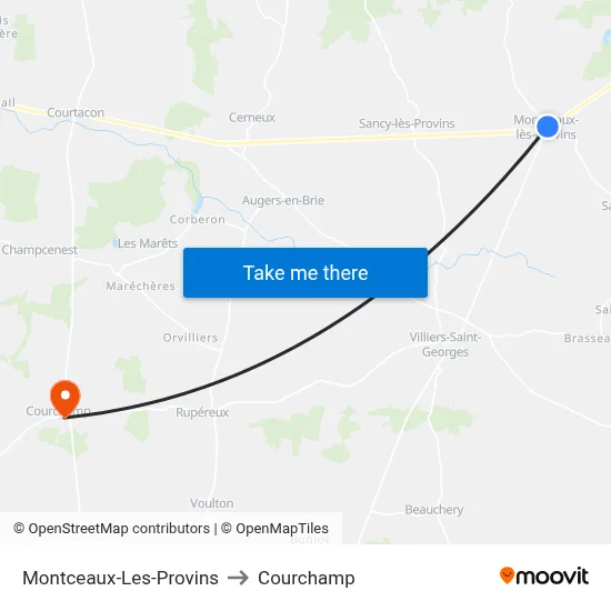 Montceaux-Les-Provins to Courchamp map