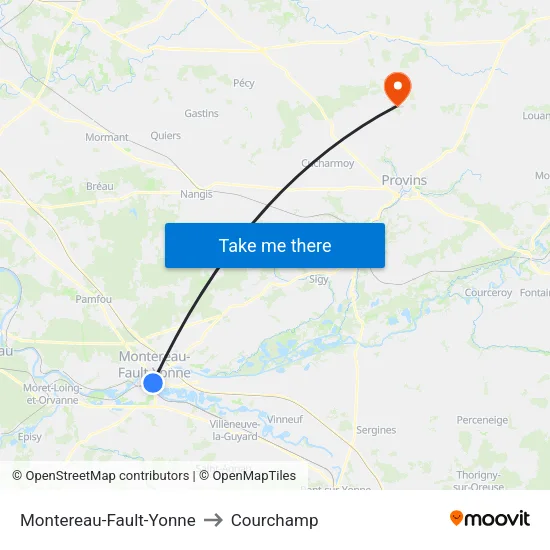 Montereau-Fault-Yonne to Courchamp map