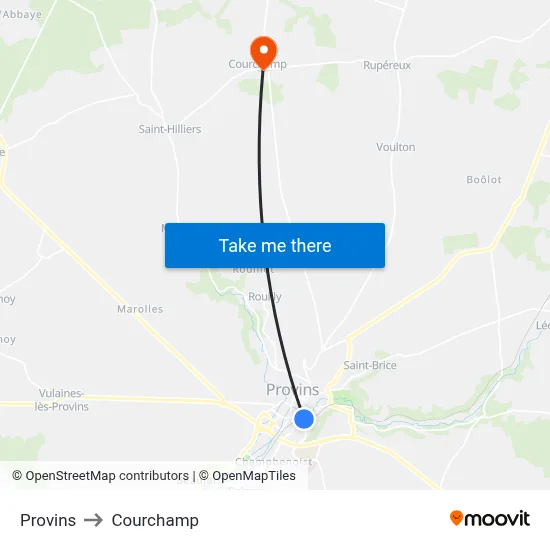 Provins to Courchamp map