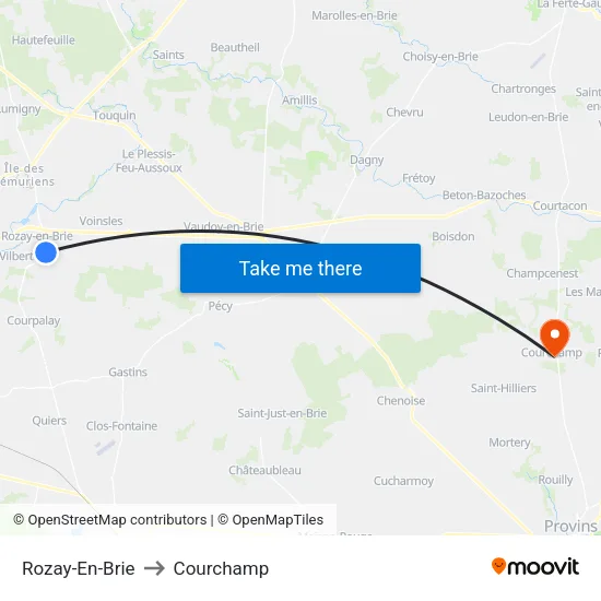 Rozay-En-Brie to Courchamp map