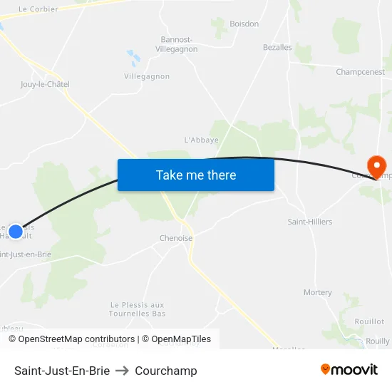 Saint-Just-En-Brie to Courchamp map
