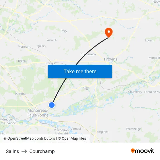 Salins to Courchamp map