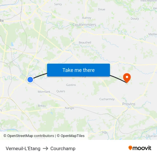 Verneuil-L'Etang to Courchamp map