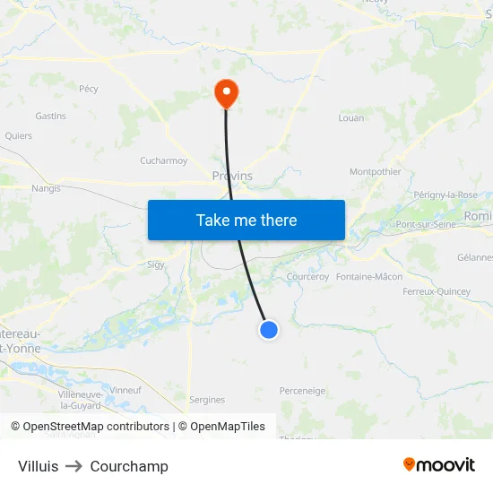 Villuis to Courchamp map