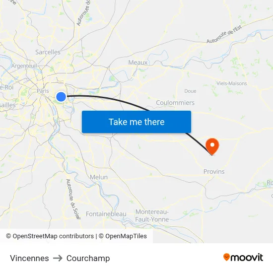 Vincennes to Courchamp map