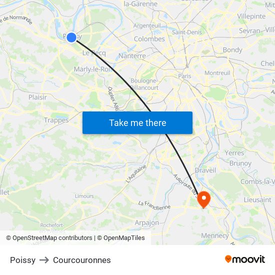 Poissy to Courcouronnes map