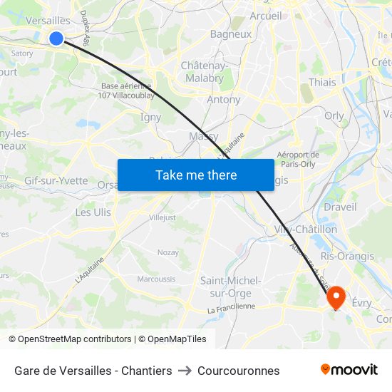 Gare de Versailles - Chantiers to Courcouronnes map