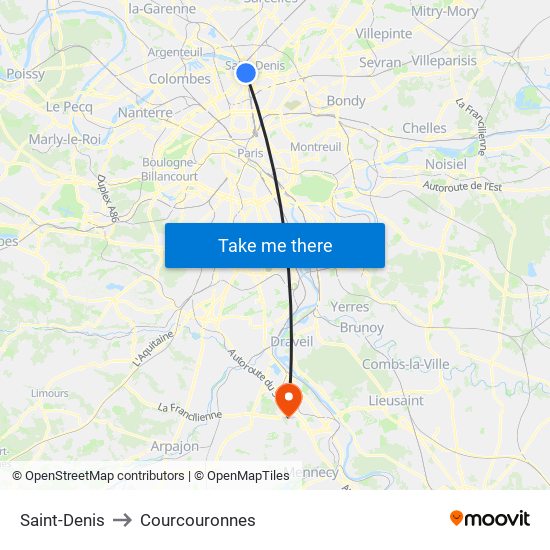 Saint-Denis to Courcouronnes map