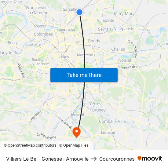 Villiers-Le-Bel - Gonesse - Arnouville to Courcouronnes map