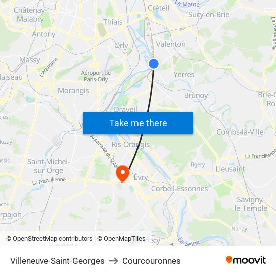 Villeneuve-Saint-Georges to Courcouronnes map
