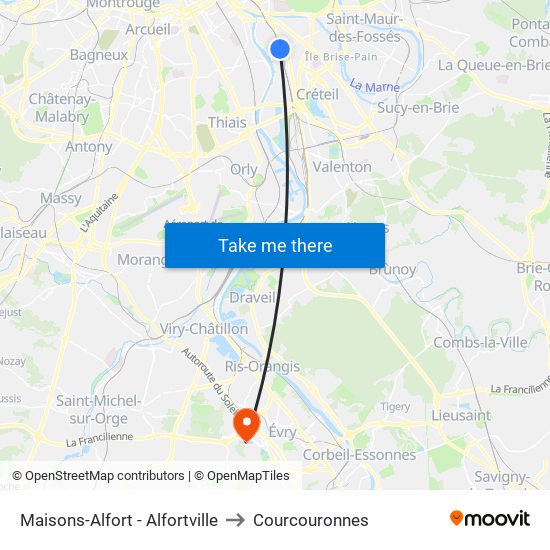 Maisons-Alfort - Alfortville to Courcouronnes map