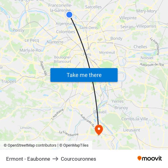 Ermont - Eaubonne to Courcouronnes map