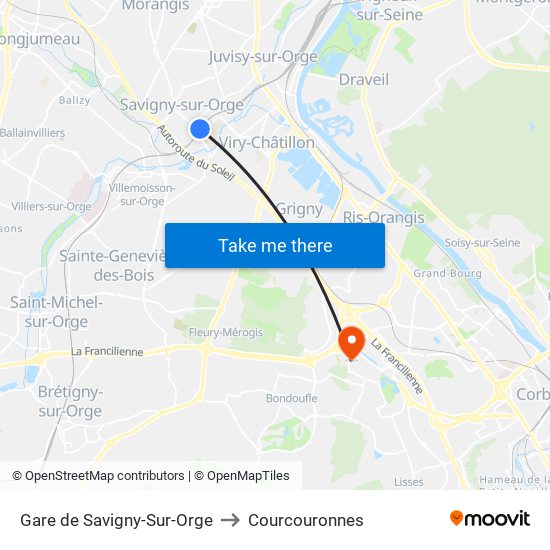 Gare de Savigny-Sur-Orge to Courcouronnes map