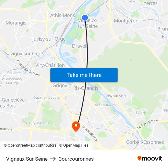 Vigneux-Sur-Seine to Courcouronnes map
