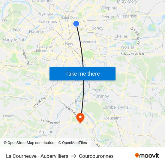 La Courneuve - Aubervilliers to Courcouronnes map