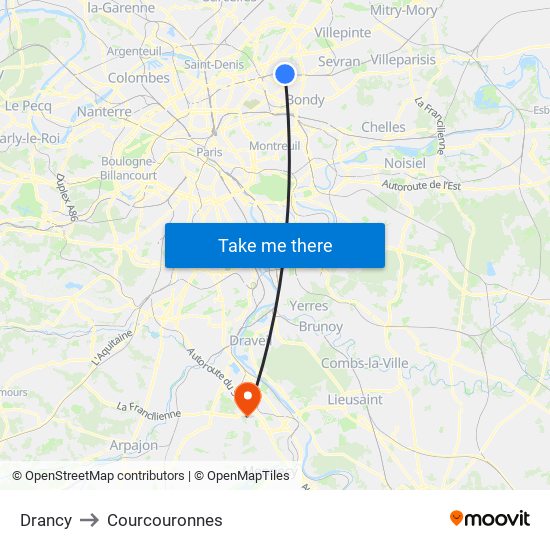 Drancy to Courcouronnes map