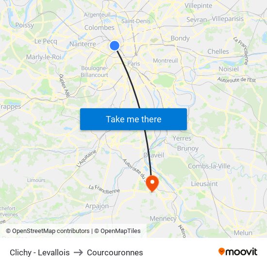 Clichy - Levallois to Courcouronnes map